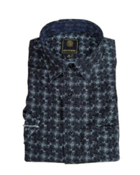 F/X Fusion Men's Short Sleeve Textured Linen Print Shirt in black and gray - men's shirt