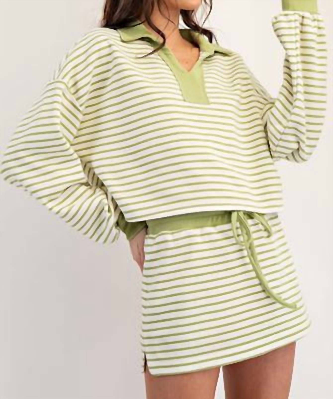Ee:Some - Avocado Striped Pullover Top