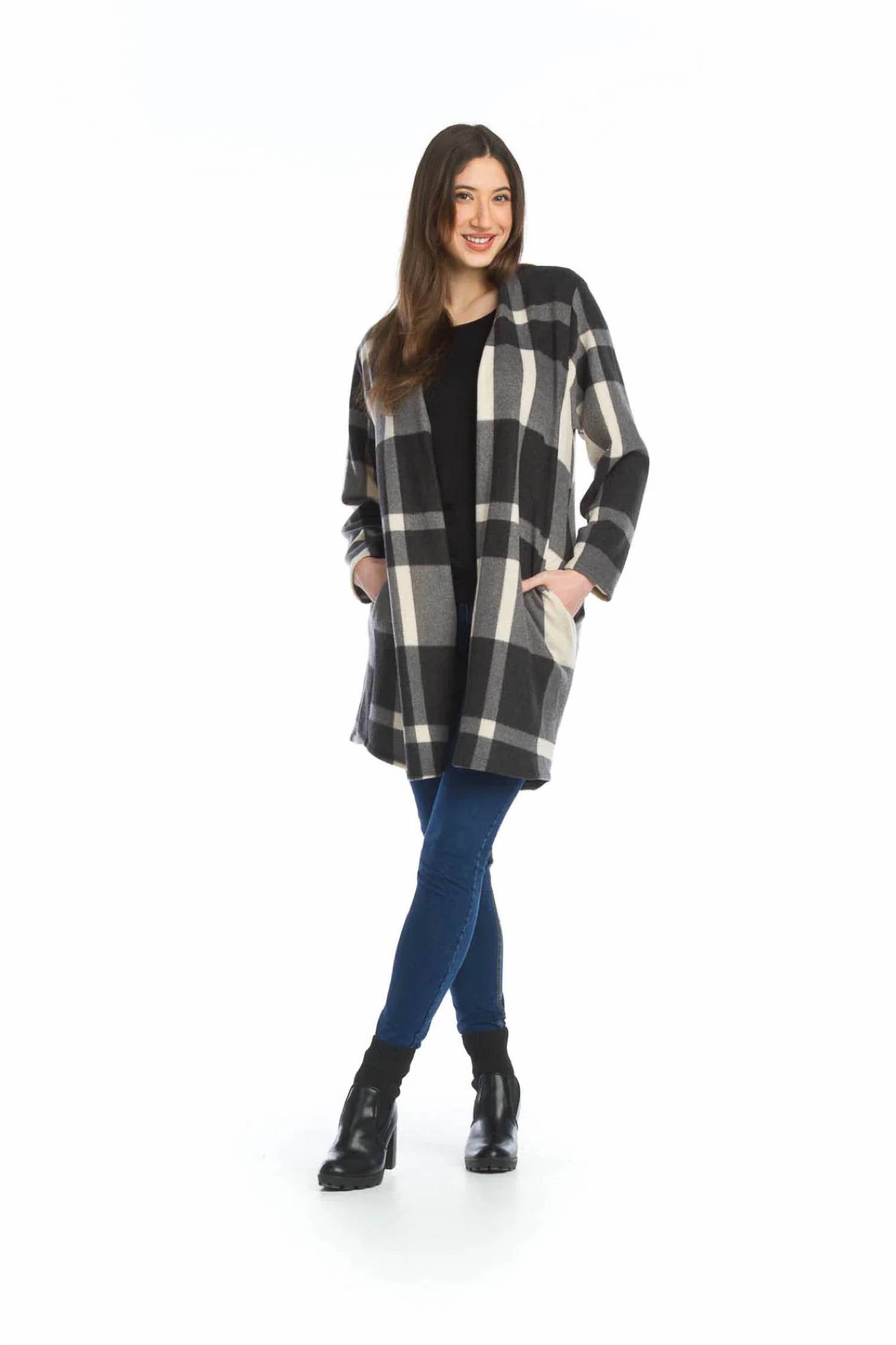 Papillon - Plaid Check Brushed Cardigan With Pockets