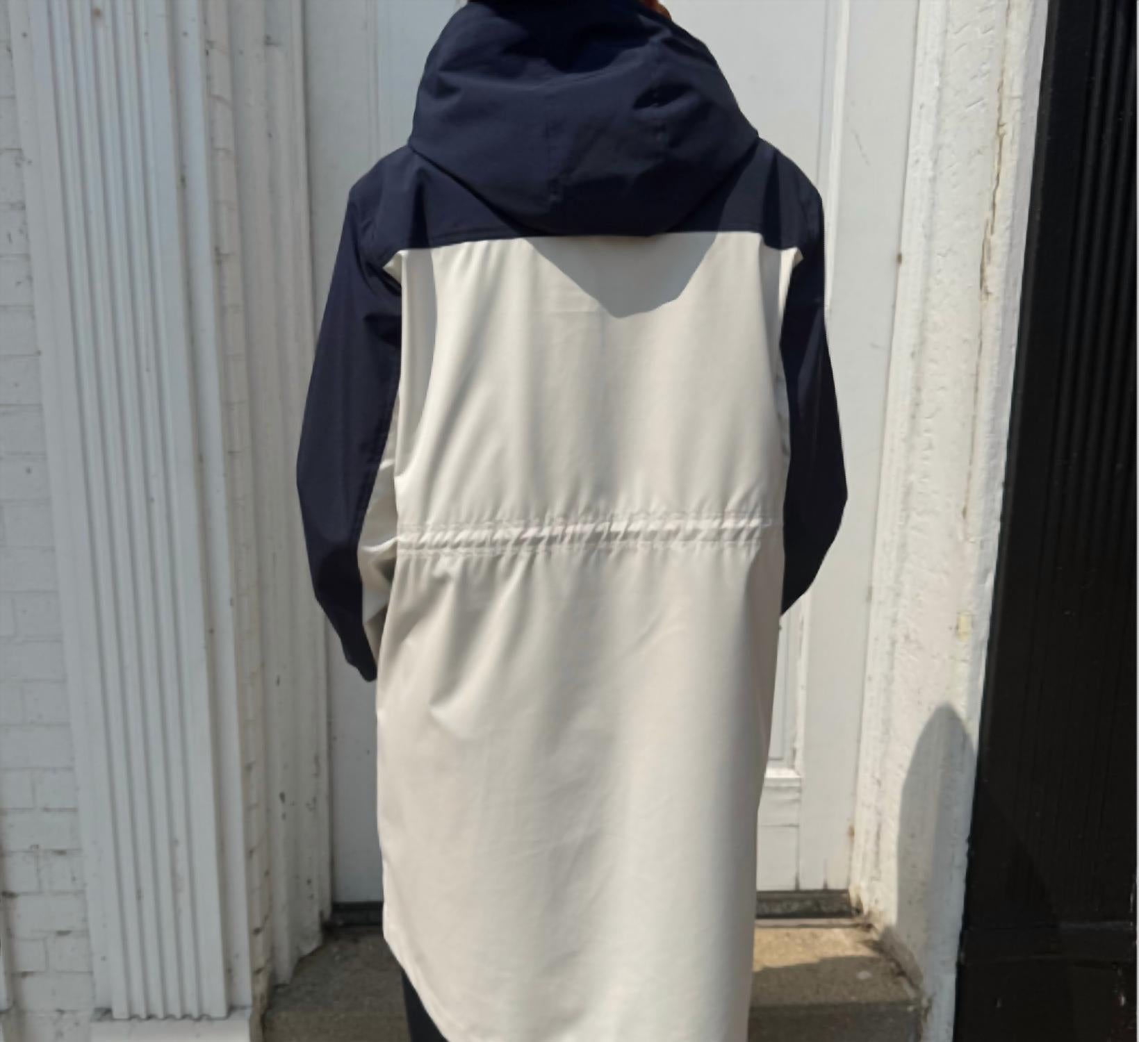 NIKKI JONES Long Lightweight Raincoat With Hood in navy and pink - women's jacket - alternate view