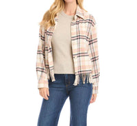 Karen Kane - Rose Plaid Fringe Shirt Jacket