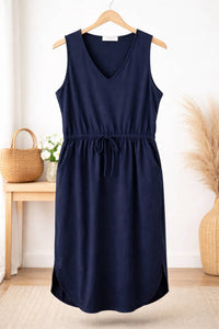 Zenana - Cotton Sleeveless Drawstring Waist Dress - Plus
