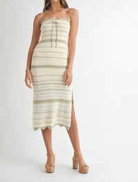 Mable - Contrast Striped Crochet Knit Midi Dress