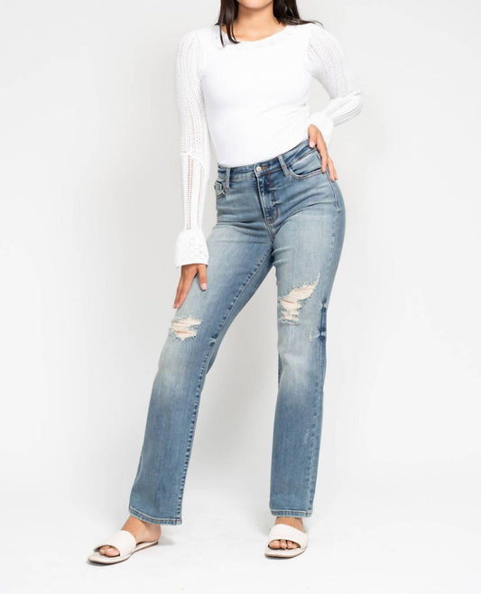 Judy Blue - High Waist Dad Straight With Harsh Tint & Destroyed