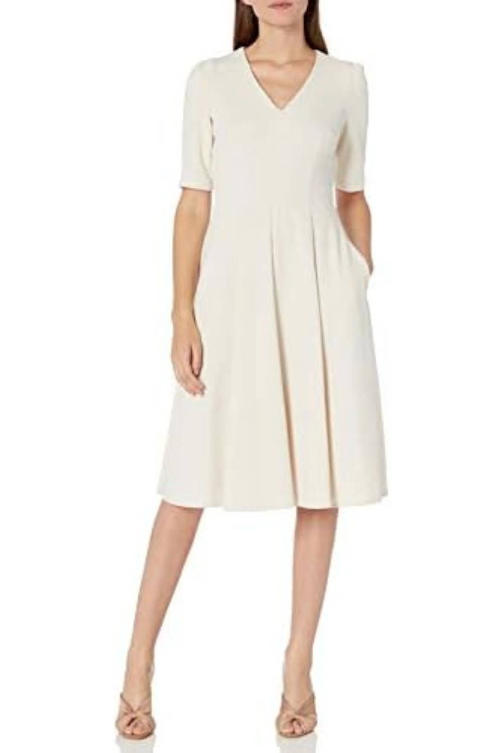 Donna Morgan - V-neck Short Sleeve A-line Dress