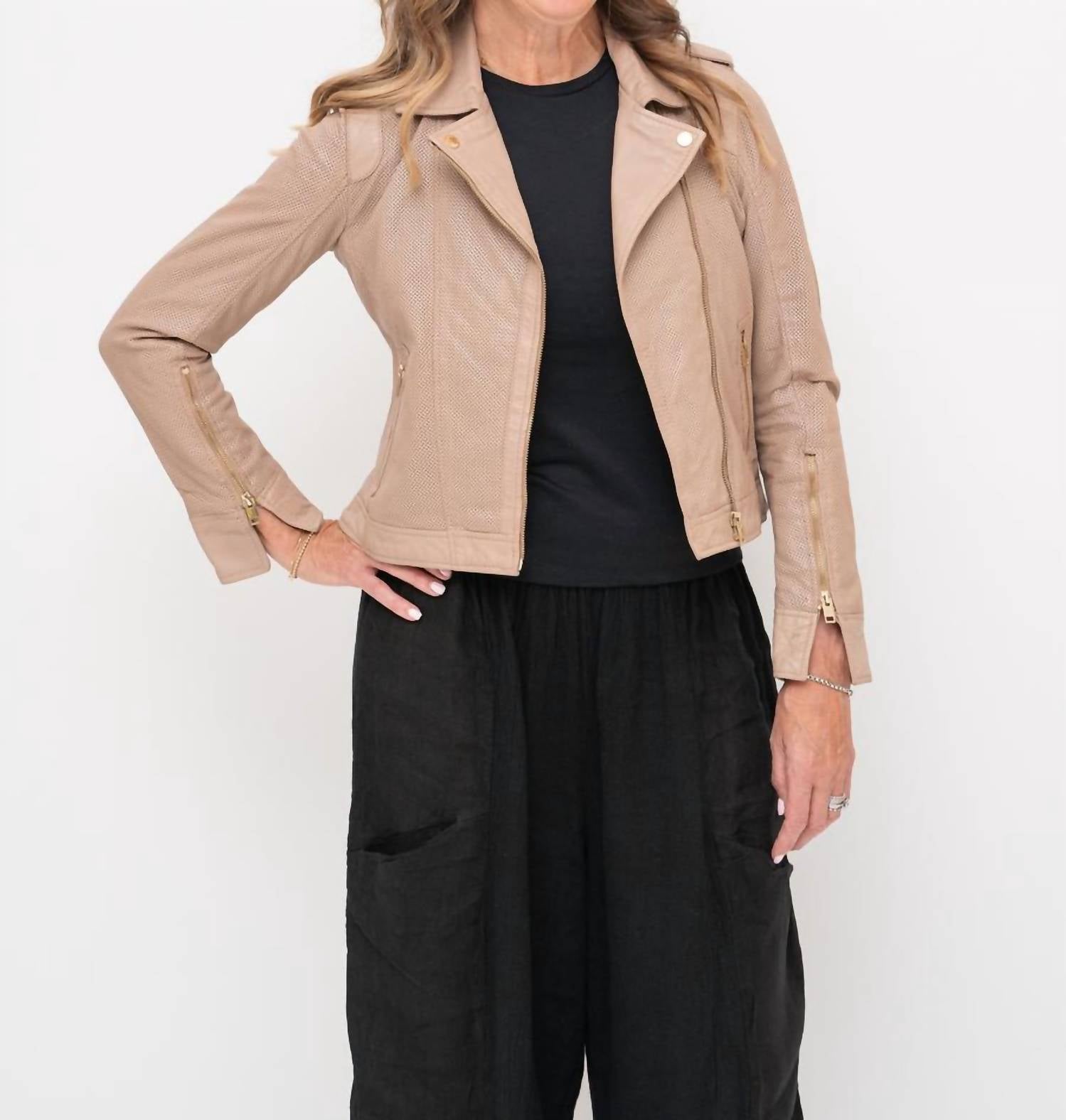 MAURITIUS Sinta Leather Jacket in sand - women's jacket