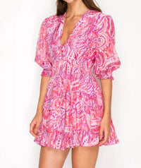 Meet Me In Santorini - Short Sleeves Mini Dress