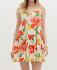 Entro - Floral U-neck Mini Dress With Pockets