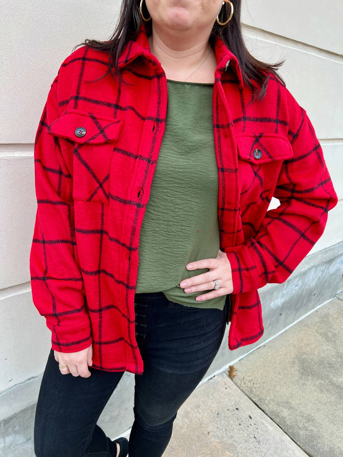 Staccato - Collared Long Sleeve Plaid Shacket