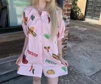 QUEEN OF SPARKLES Cinco Icon Button Up Cotton Dress in light pink - women's dress - detail view