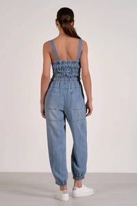 Elan - Denim Elastic Bottom Jumpsuit