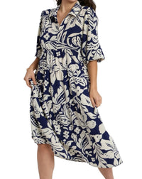 Umgee - Two Tone Floral Print Midi Dress - Plus