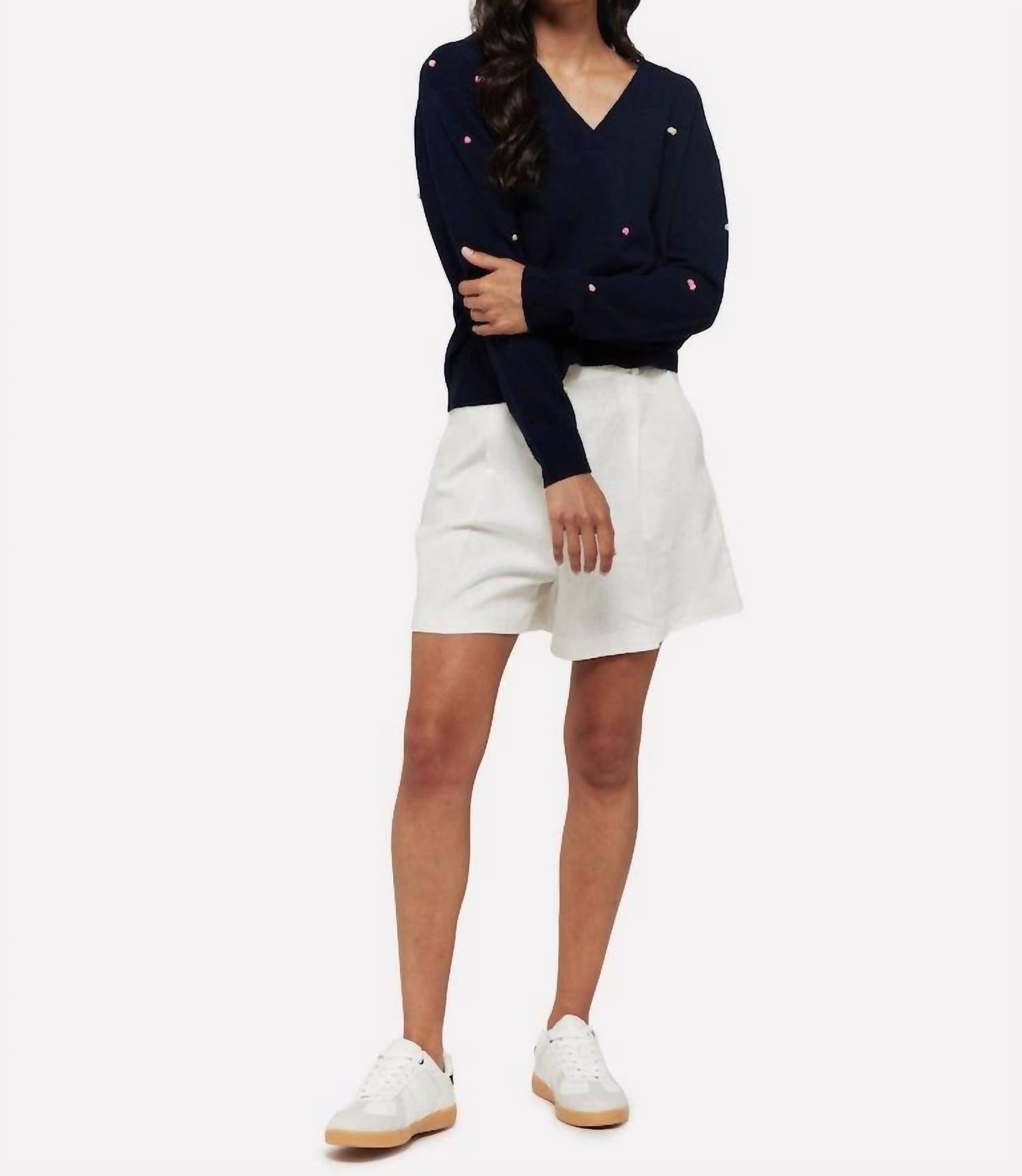 Brodie Cashmere - Little Pom Millie V-Neck Jumper