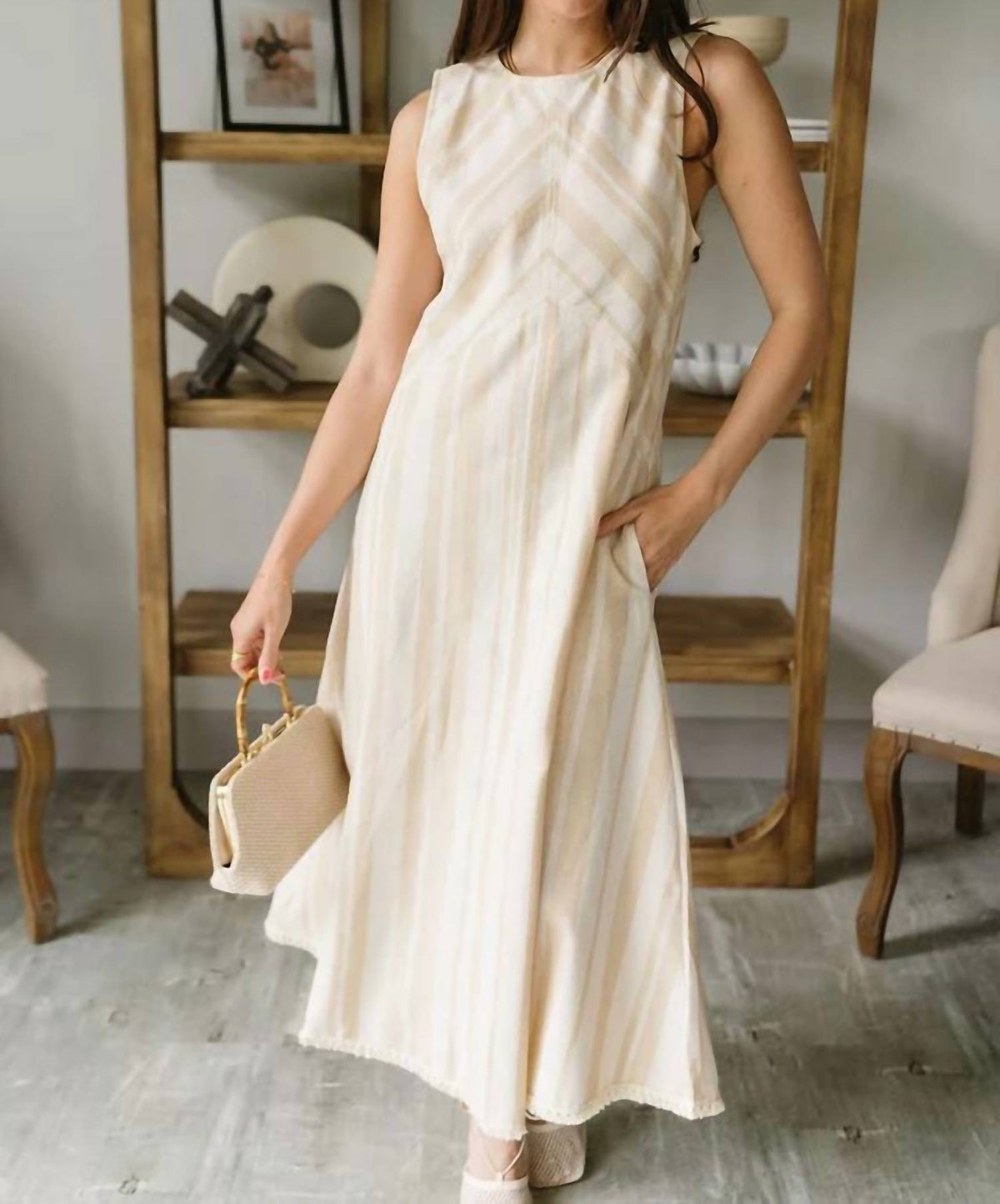 Umgee - Sleeveless Striped Midi Dress