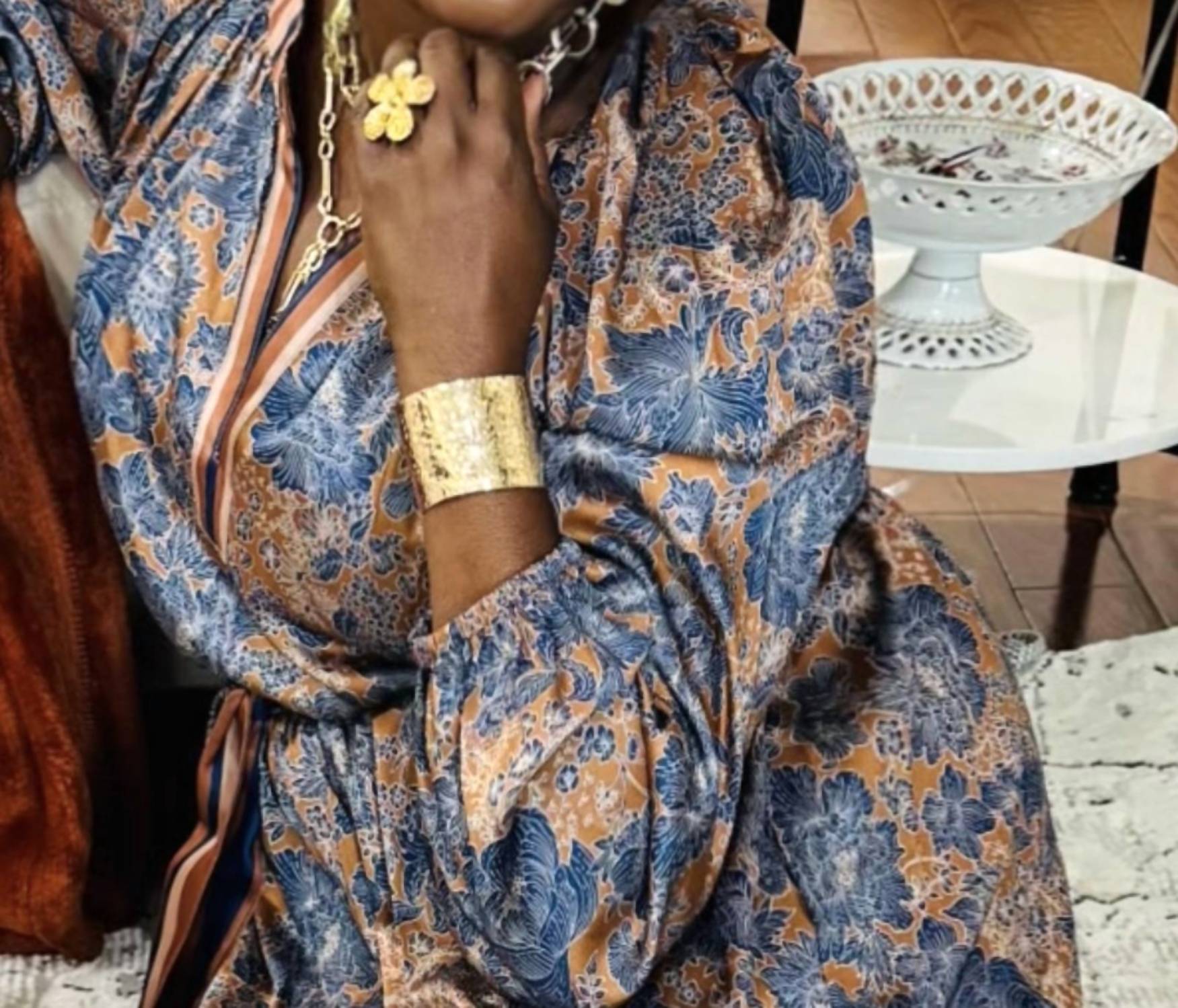 current air Split VNeck A line Floral Print Dress in brown multi - women's dress - alternate view
