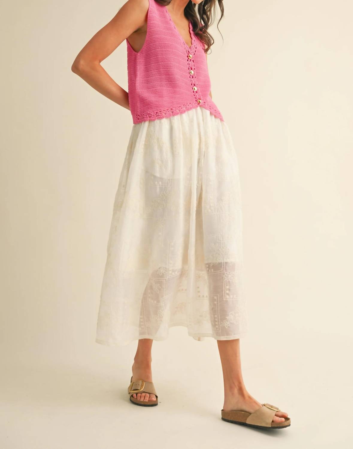 Anniewear - Crochet Trimmed Button Down Sweater Vest