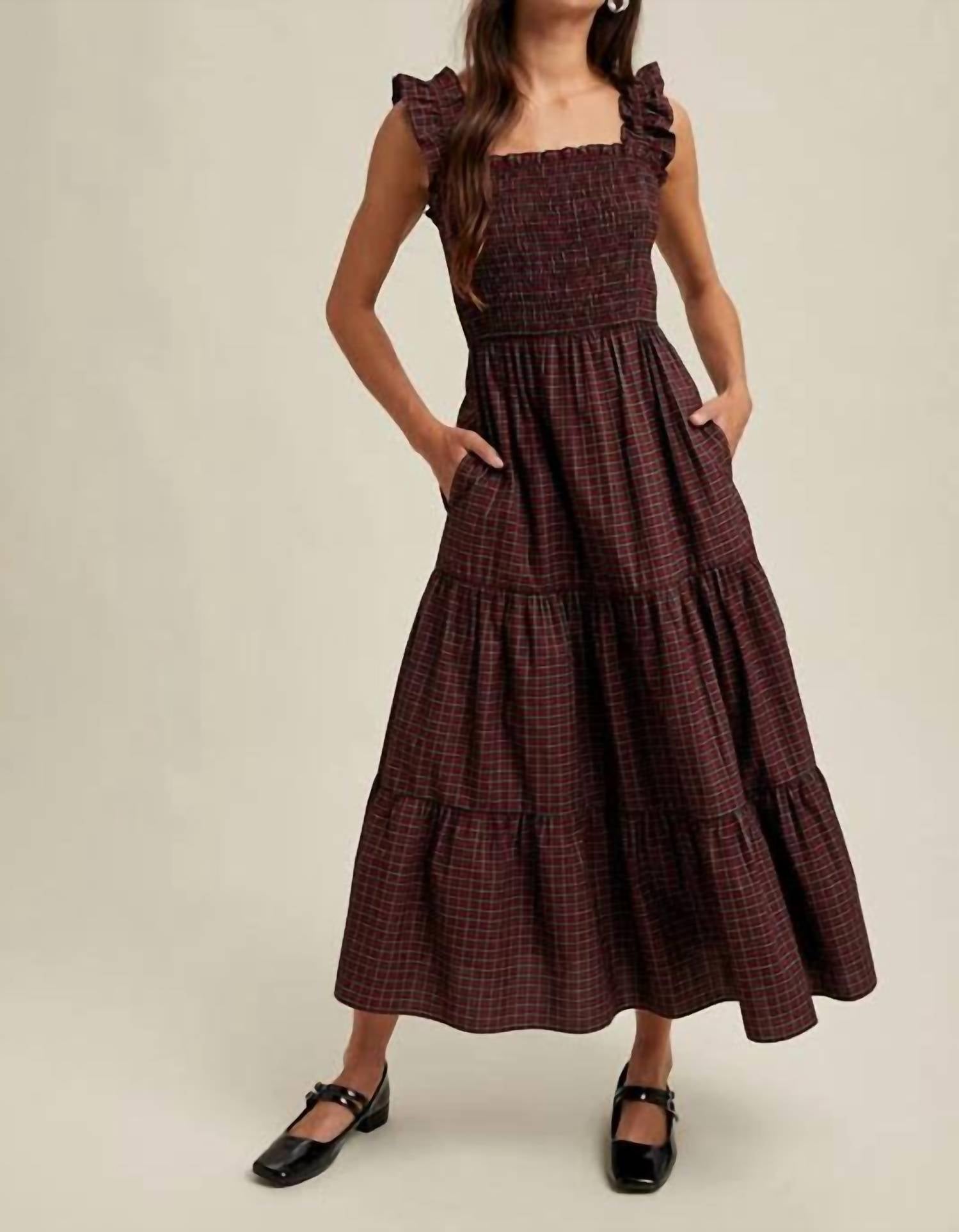 Wishlist - Plaid Holiday Smocked Dress