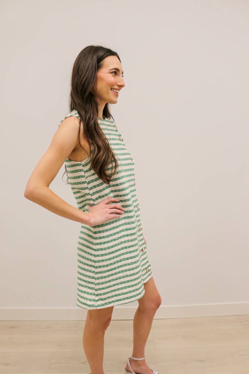 Entro - Rachel Scallop Front Boucle Stripe Mini Dress
