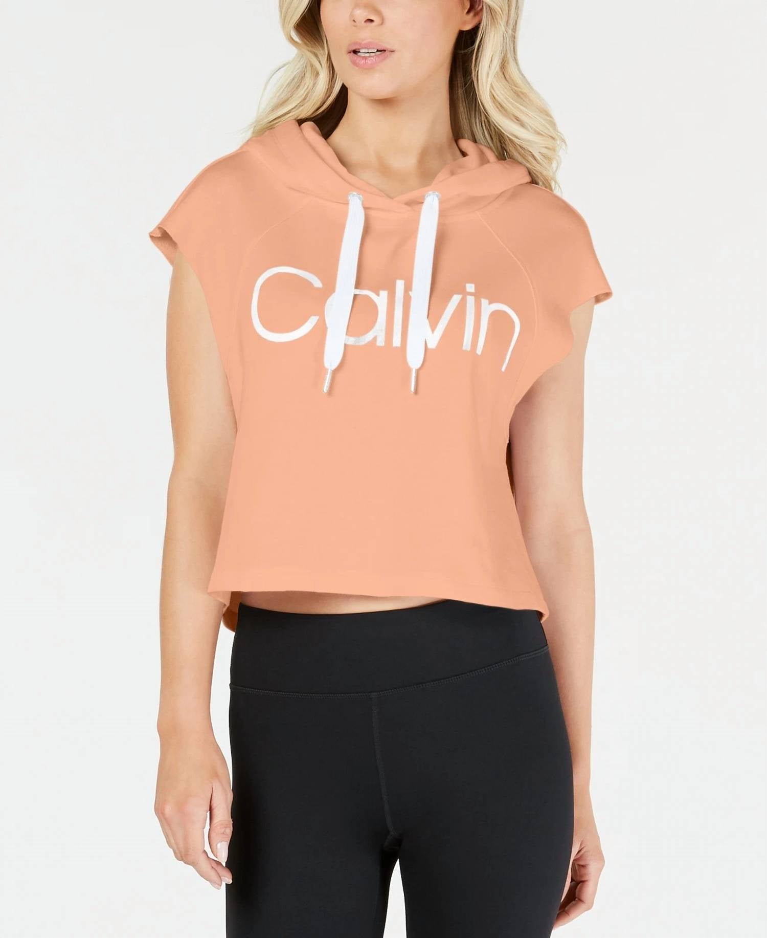 Dkny - DKNY Womens Activewear Logo Cropped Sleeveless Hoodie