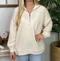 Blu Pepper - Half Zip Waffle Knit Top