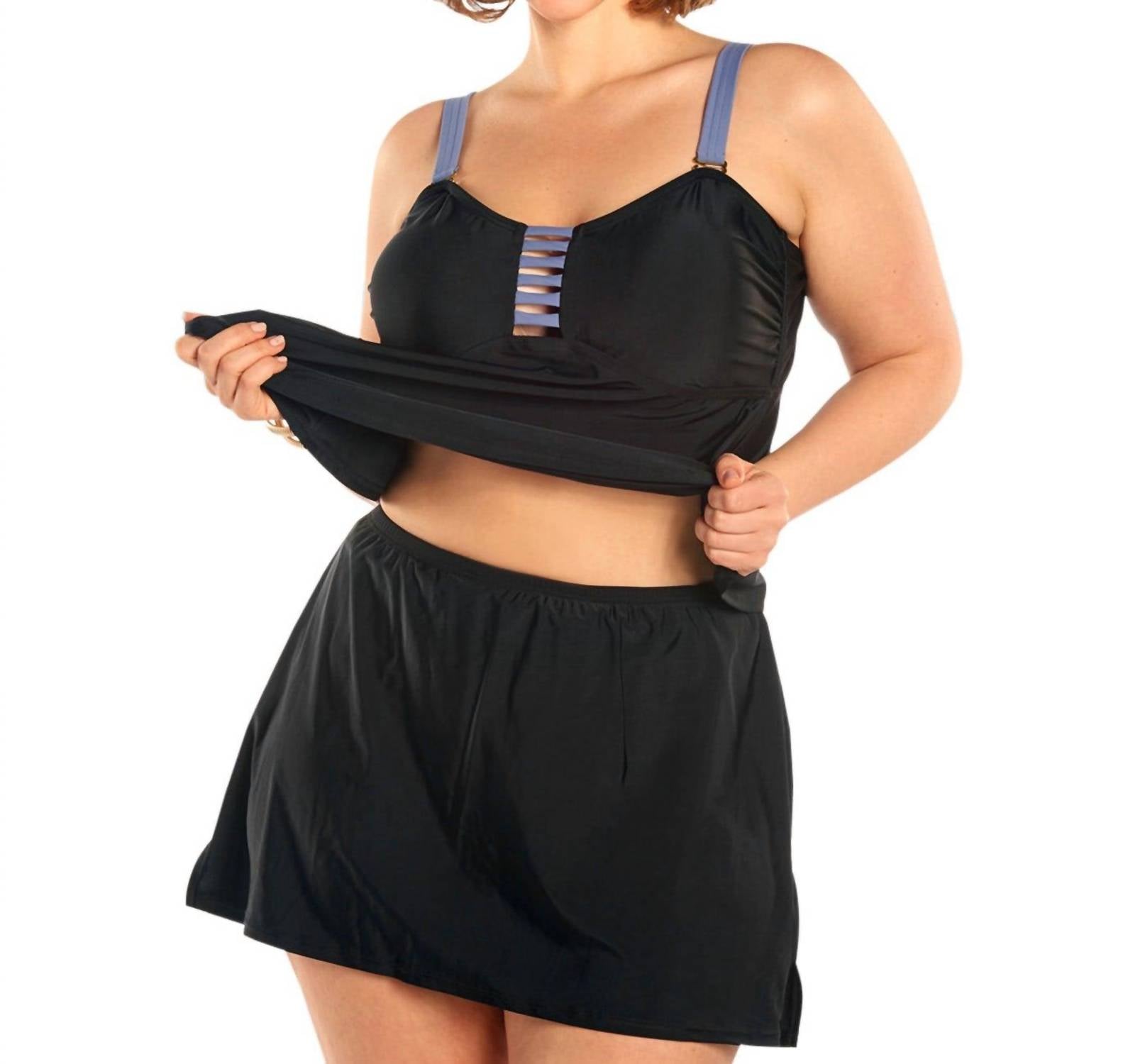 Always For Me - Trellis Bandeau Tankini Top With Matching Tankini Bottom - Plus Size