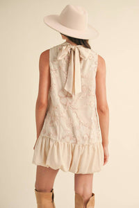 &Merci - Bubble Hem Embellished Mixed Media Mini Dress