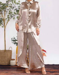 Karen T Design - Button Down Shirt And Open Pants Set