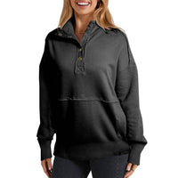 Shewin - Snap Collar Cozy Sweatshirt