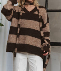 ADORA Stripes Knit Sweater With Scarf in brown stripe - women's sweater