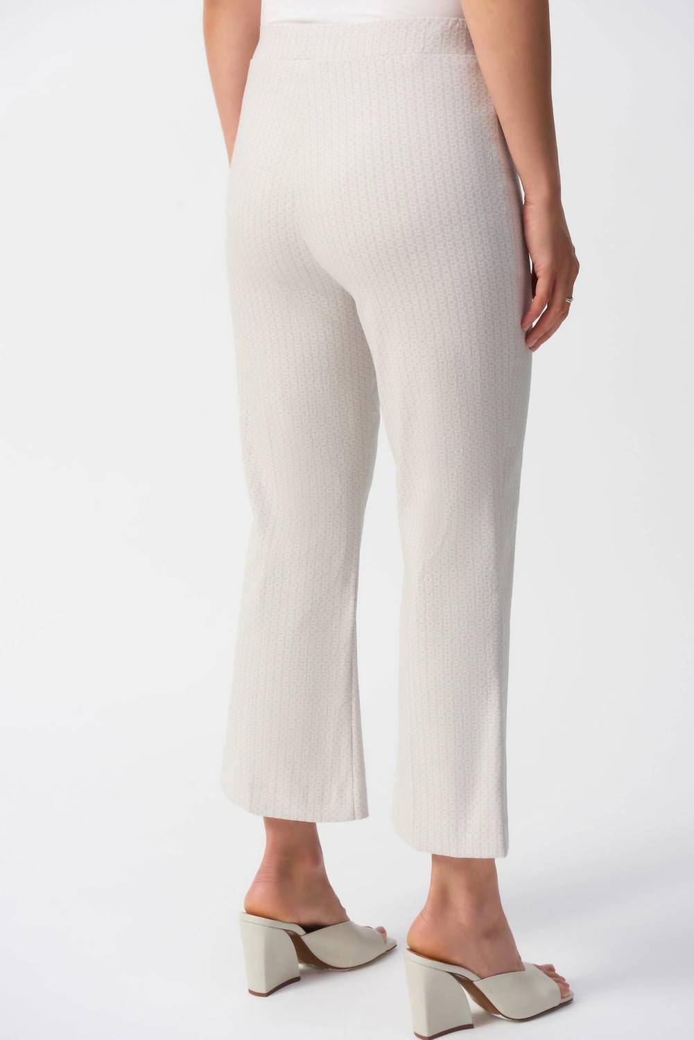 Joseph Ribkoff Geometric Jacquard Flared Pull-on Pants in grey white - women's pants - detail view