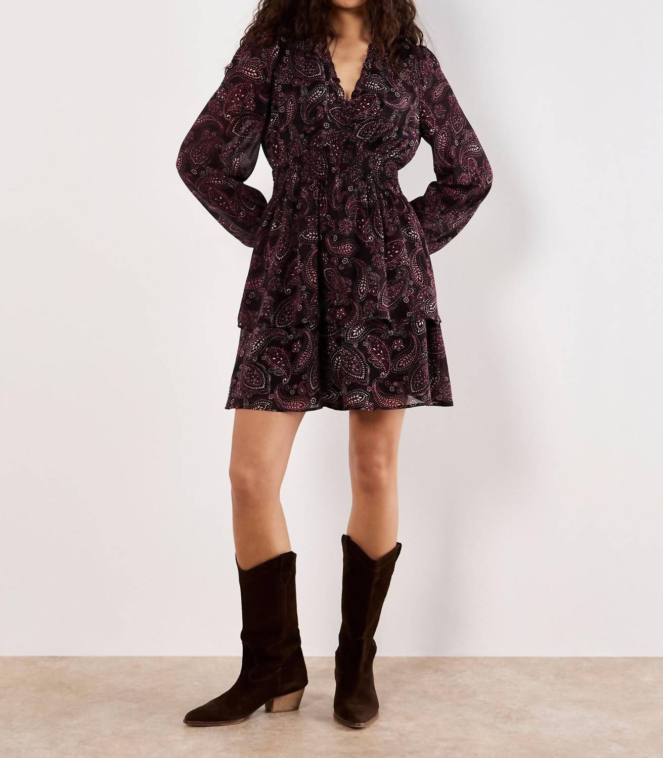 Apricot - Batik Paisley Ruffle Detail Dress