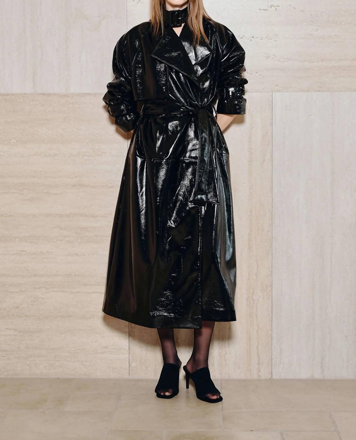 Rue Sophie Hyde Shiny Trench Coat in black - women's jacket - view 5