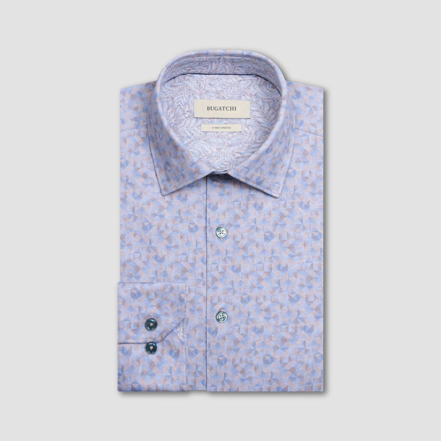 Bugatchi Uomo Geometric Print 8 Way Stretch Shirt in sand - men's shirt - view 4