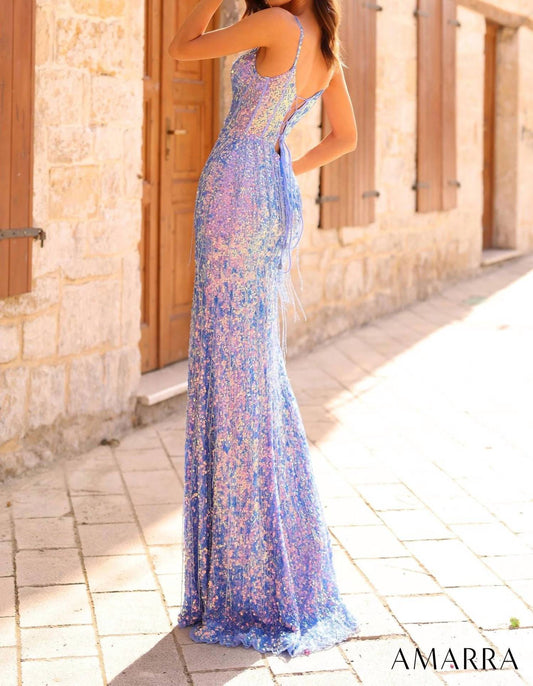 Amarra - Shimmering V Neck Sequin Gown