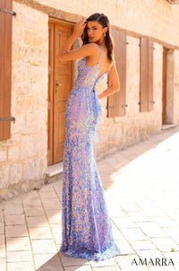 Amarra - Shimmering V Neck Sequin Gown