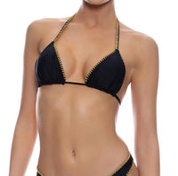 Luli Fama Luxe Stitch Seamless Triangle Bikini Top in black - women's swimwear