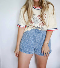 Anniewear - 4th Of July Distressed Star Roll-up Shorts