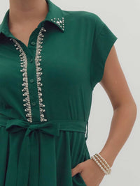entro Crystal Embellished Mini Dress in hunter green - women's dress - view 6