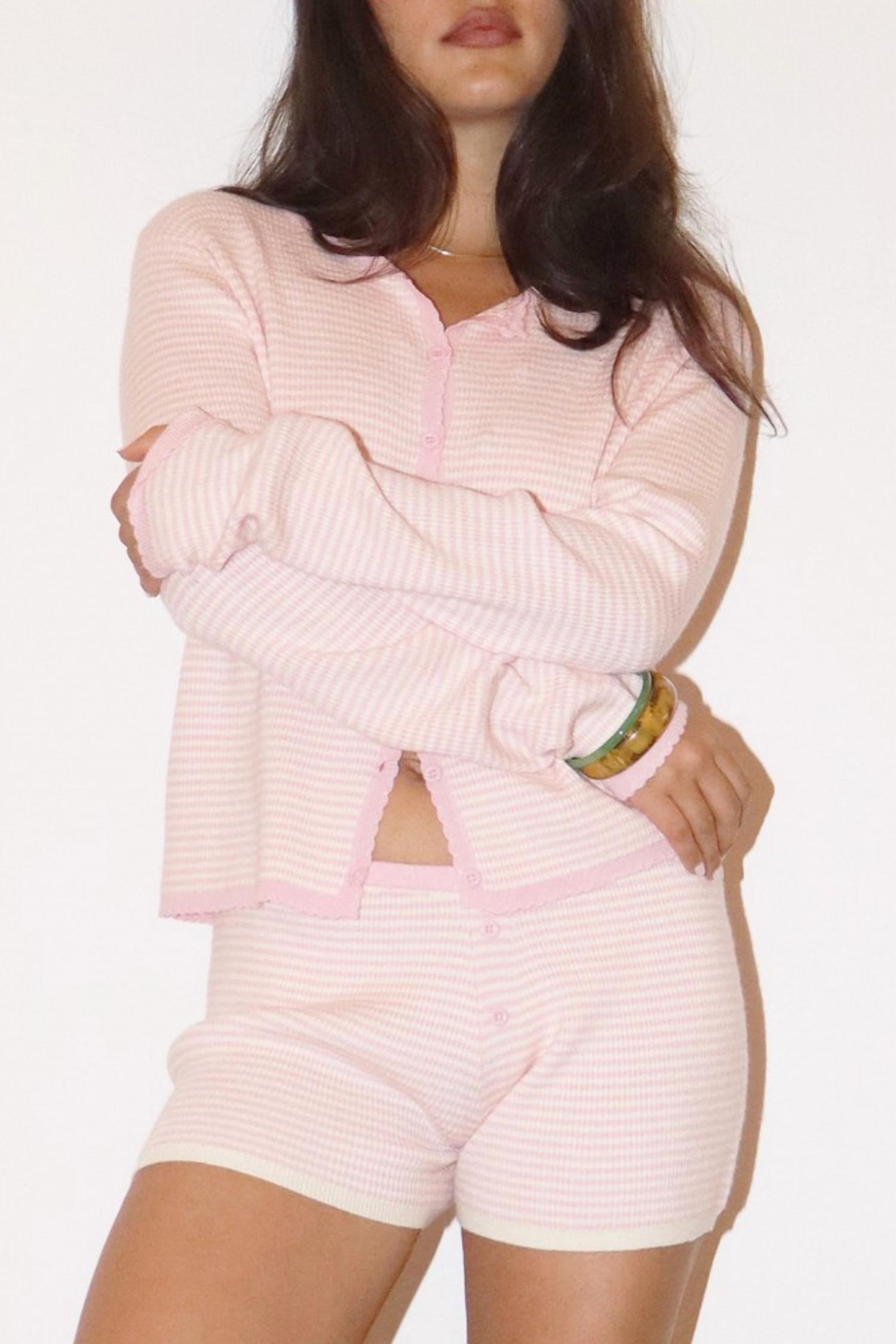 Bailey Rose - Stripe Ruffle Trim Button Top
