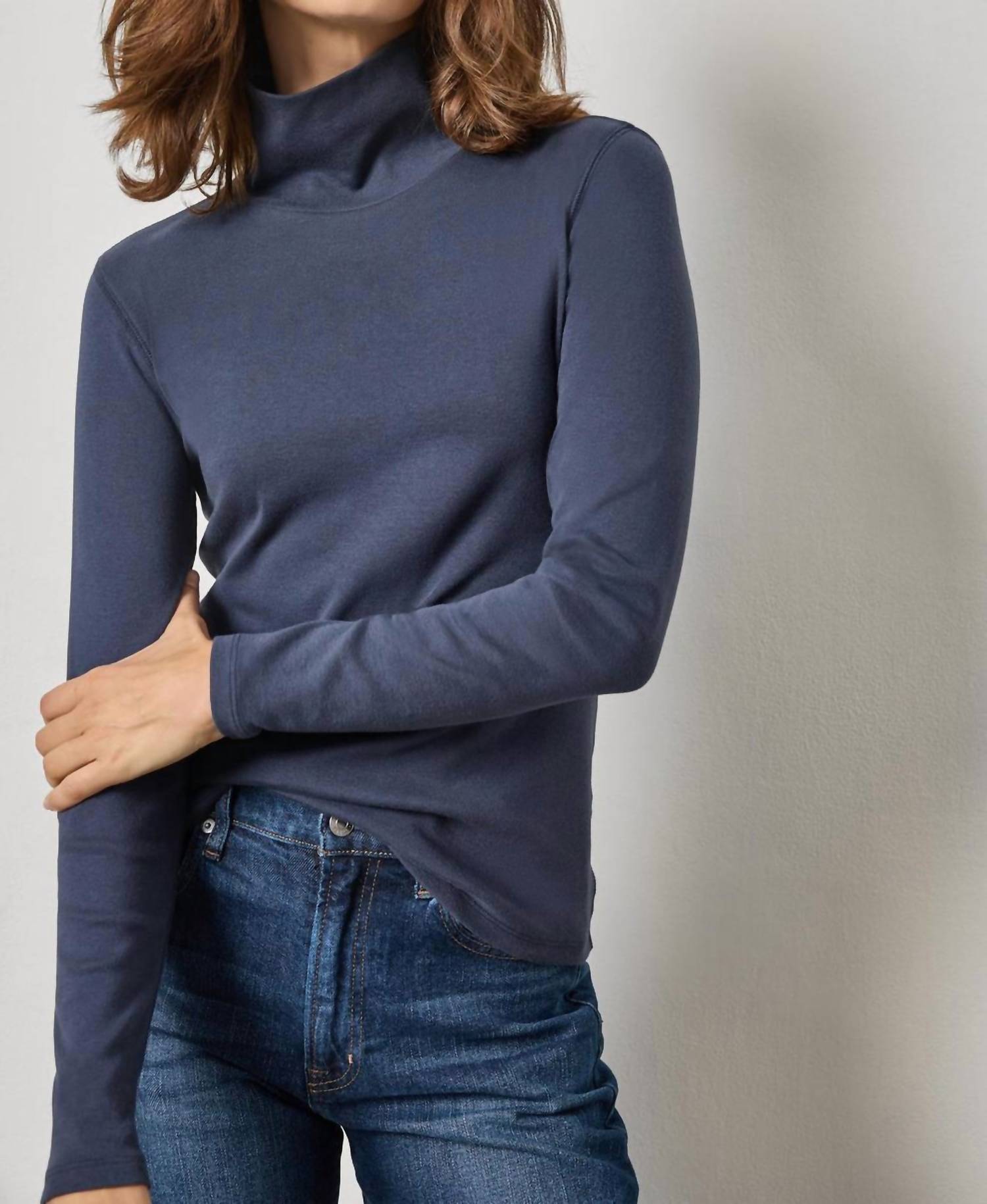 Lilla P Long Sleeve Turtleneck Tee in dark navy 1 - women's long sleeve top