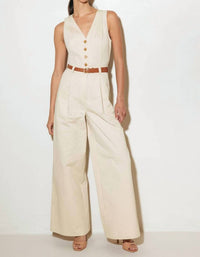 FLYING TOMATO Solid Woven Jumpsuit in almond - women's pants