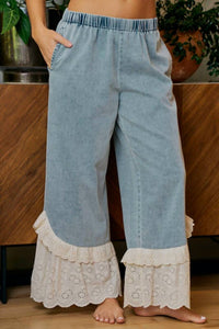 Bibi - Ruffle Lace Hem Pants