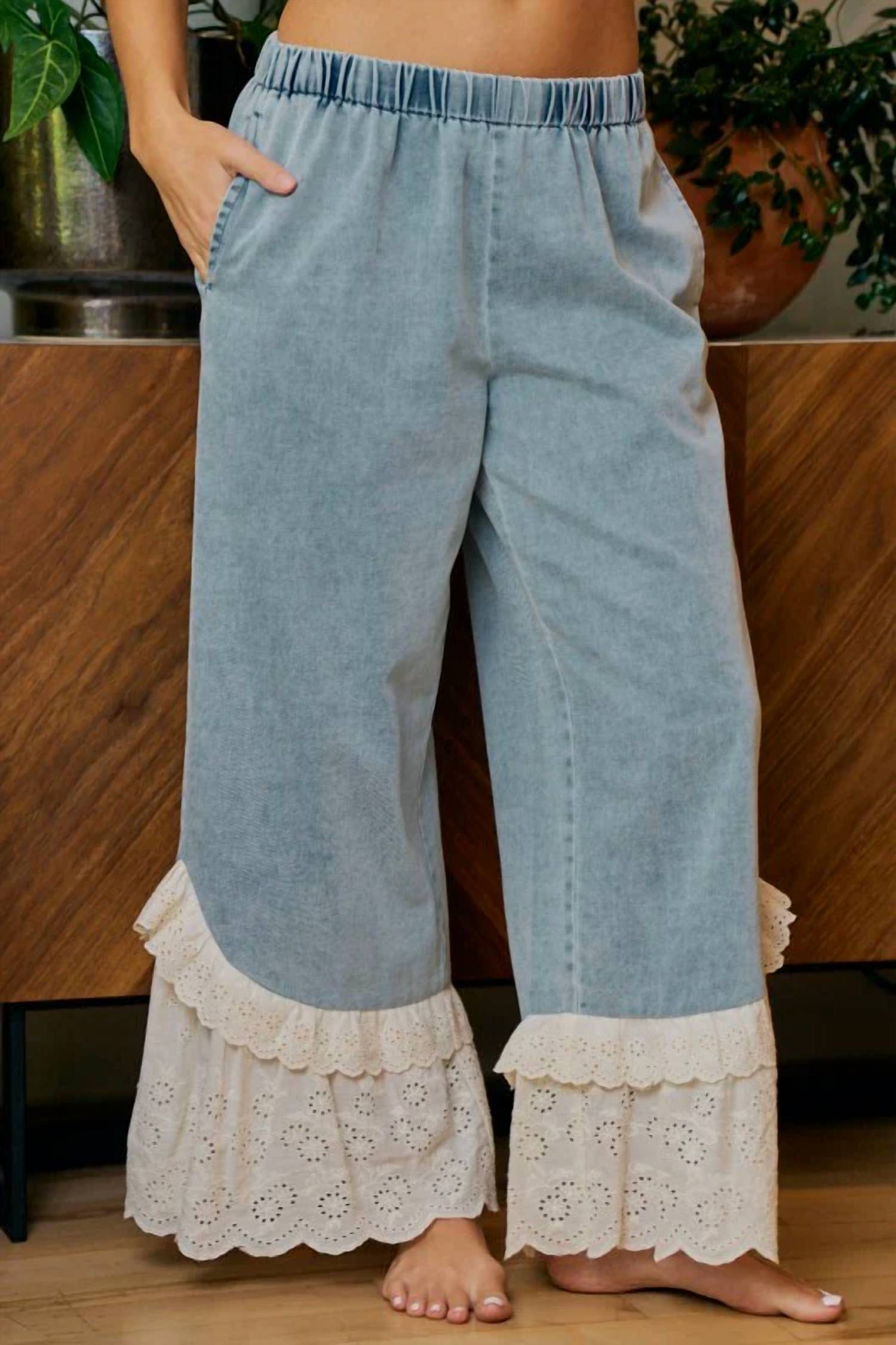 Bibi - Ruffle Lace Hem Pants