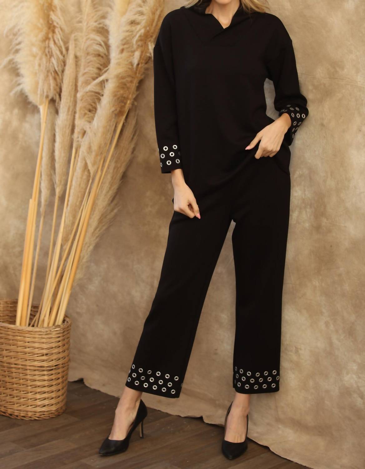 Joseph Ribkoff Grommet Detail Pull On Straight Pants in black 1 - women's pants - view 7