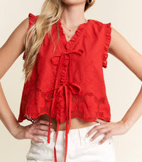 Jade By Jane - Eyelet Embroidered Tie-front Top