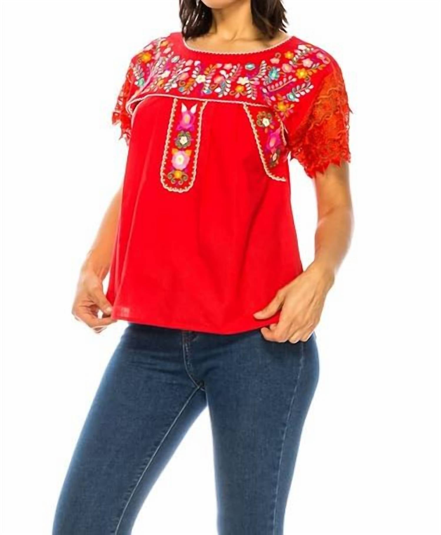 Unik Embroidered Mexican Lace Sleeve Blouse - women's blouse - detail view