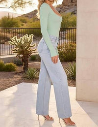 Oneso Mid-low Rise Baggy Jeans in light blue - women's jeans - detail view