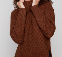 Charlie B - Cowl Neck Sweater With Diagonal Cable