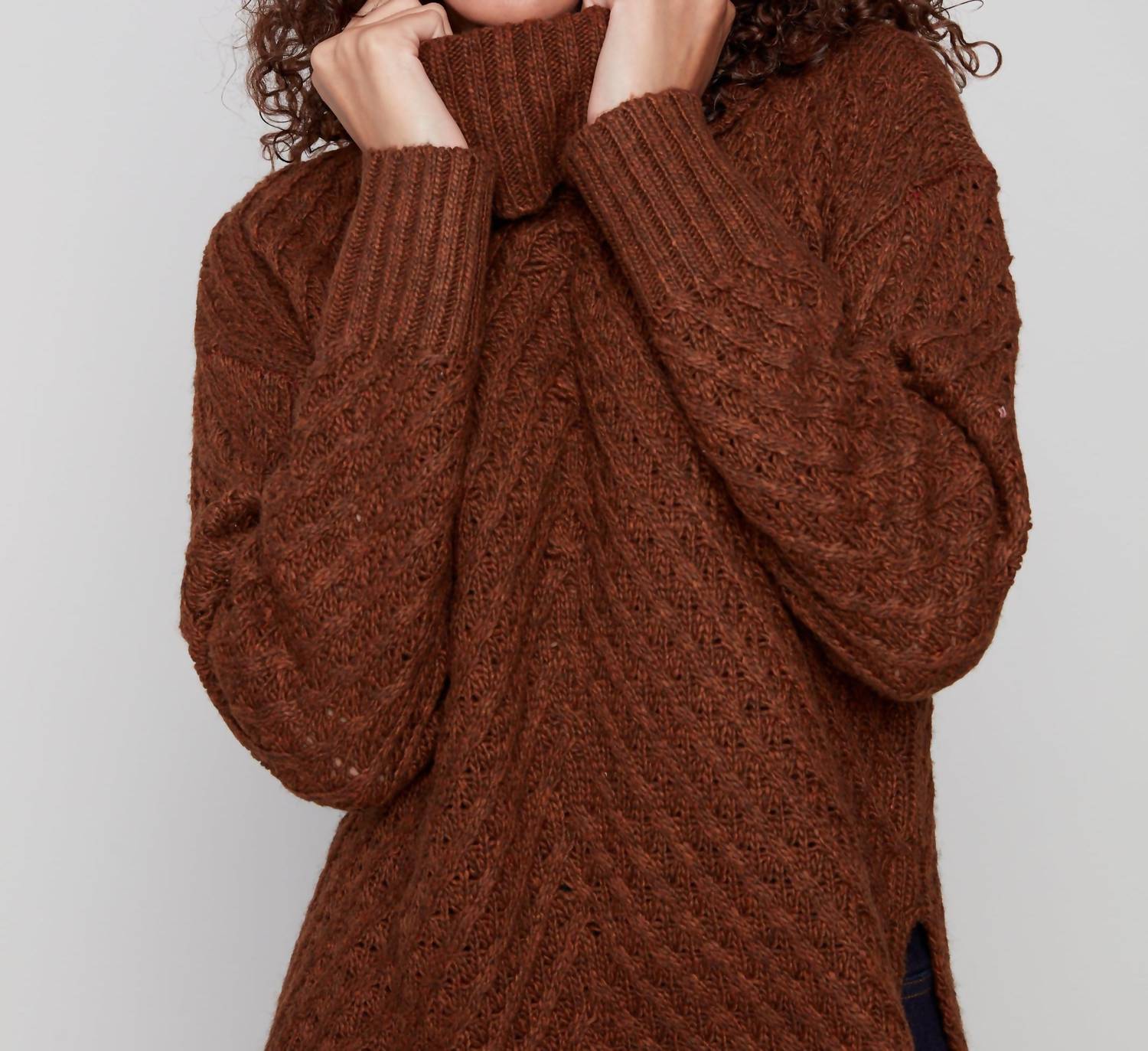 Charlie B - Cowl Neck Sweater With Diagonal Cable
