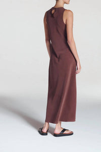 ASCENO Valencia Silk Maxi Dress in mahogany - women's dress - detail view
